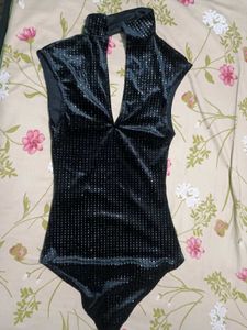 Sparkling Black Bodysuit Top