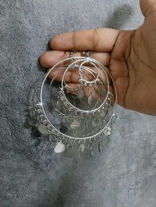 Bohemian silver Hoop Earrings with Charms