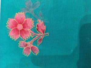 Beautiful Teal Floral Saree with Free Cotton Towel