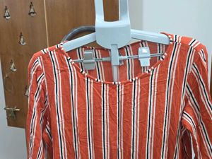 Fame Forever Orange Striped 3/4 Sleeve Top