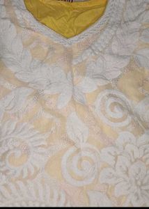 Yellow &amp; White Chikankari Kurta Set