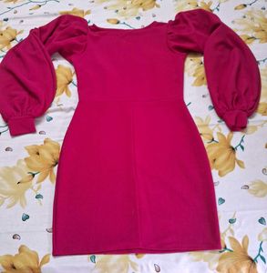 Pink Puff Sleeve Mini Dress