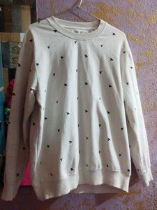 White Crewneck Sweatshirt with Bird Print