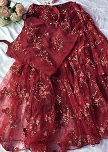 Maroon Embroidered Lehenga Choli Set