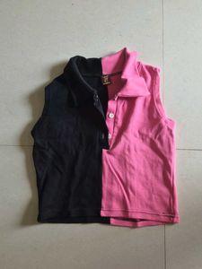 Two-Tone Sleeveless Polo Top