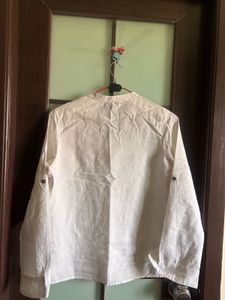 Women's White Linen Band Collar Shirt