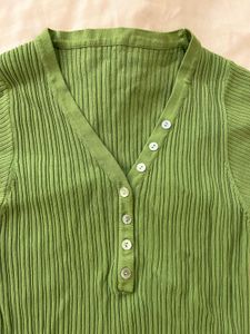 Green Ribbed Henley Top