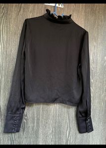 Elegant Black Ruffle Neck Blouse