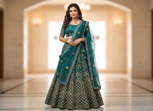 Elegant Teal Embroidered Lehenga Set