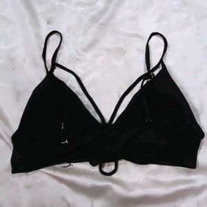 Black Embroidered Rose Bikini Top