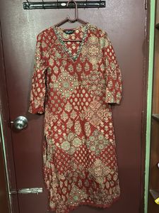 Brick Red Printed Kurta and Pants Set