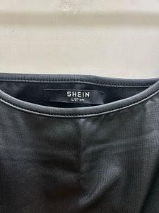 Leather type Black Ruched Mini Dress