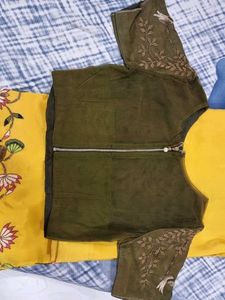 Yellow Embroidered Saree With Green Blouse