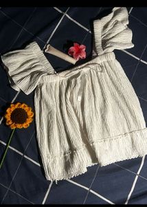 Chic White Textured Square Neck Top