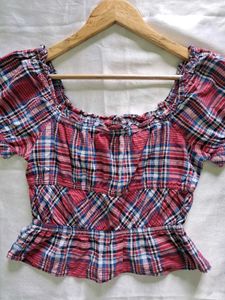 Trendy Plaid Puff Sleeve Top