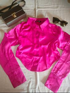 Pink Satin Cropped Shirt🌸🌷🍭💗🩰💗🦄