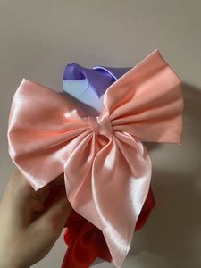 3 bows hair clips red peach lilac