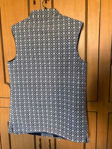 Men's Blue Kurta with Chikankari Nehru Jacket