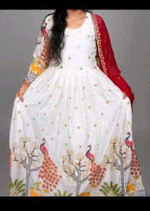 Peacock print anarkali with dupatta and pyjama