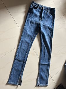 vintage dark blue split hem Denim Jeans