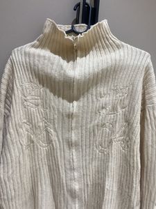 Cream Knit Zip-Up Sweater