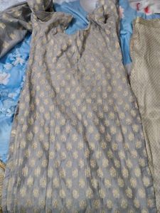Elegant Grey Kurta Set front back same