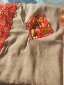 Elegant Beige Saree with Red Border