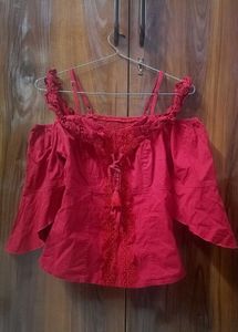 Chic Red Off-Shoulder Bell Sleeve Top