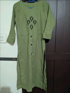 Olive Green Embroidered Kurta