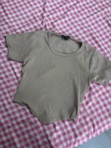 Tan Cropped Ribbed Top
