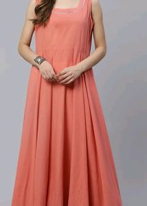 Pink Printed Cotton Anarkali With Jacket
