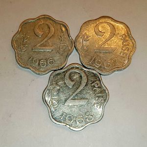 Rare 2 Paise Coin Set (1966, 1967, 1968)