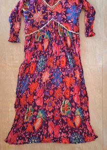 Purple Coral Print Alia Cut Party Dress