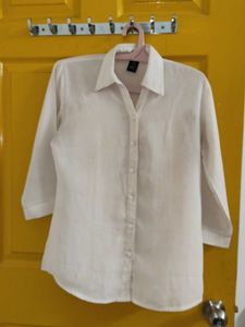 Classic Cream 3/4 Sleeve Collared Shirt