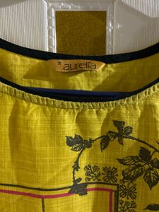 Yellow &amp; White Printed Kurta