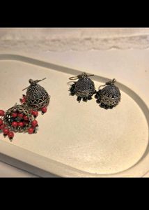 SilverJhumka Earrings and Pink Strap Watch