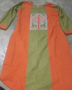 Orange & Green Printed Kurta