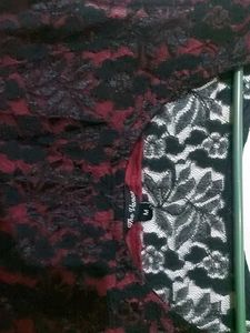 Maroon Coloured Maxi Dress With Black Lace Work