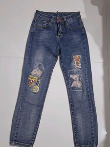 Stylish Patchwork Blue Denim Jeans