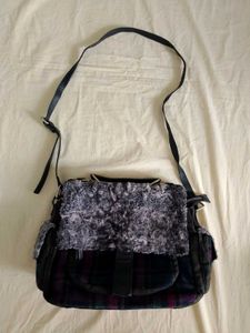 Cozy Plaid Crossbody Bag with Faux Fur