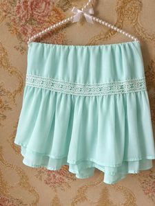 Vintage Lace Trimmed Light Blue Korean Dress