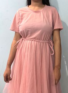 Chic Pink Tulle Overlay Dress