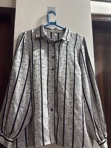 Striped & Floral Print Button-Up Blouse
