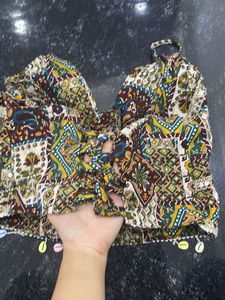 Boho Printed Crop Top with Shells