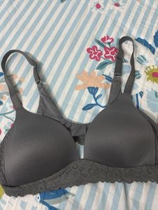 Comfortable Grey Lace Trim Bra