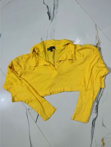 Vibrant Yellow Cropped Polo Shirt