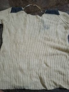 Beige Knitted Sweater with Dark Patches