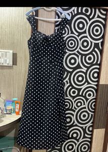 Shein Slit Leg Chic Polka Dot Black Dress