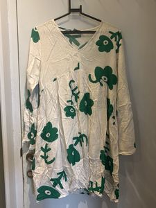 Cream Kurta with Green Floral Print