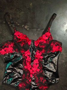 leather Black &amp; Red  Lace Teddy Bodysuit